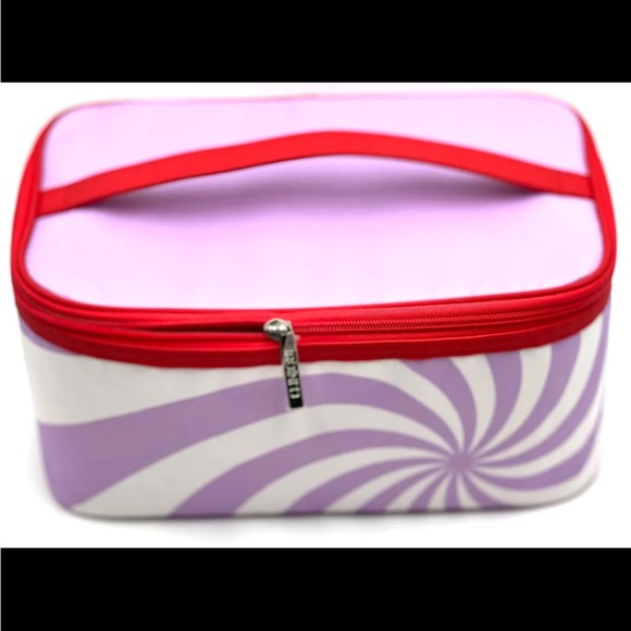 Clinique Makeup bag toiletries case cosmetics travel peppermint swirl red purple - Picture 6 of 6